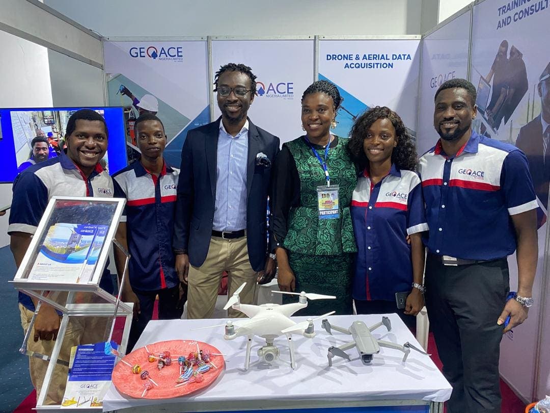Geoace team at a trade show Drone & Aerial Data Acquisition stand