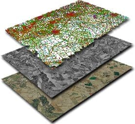 Layered GIS map data graphic